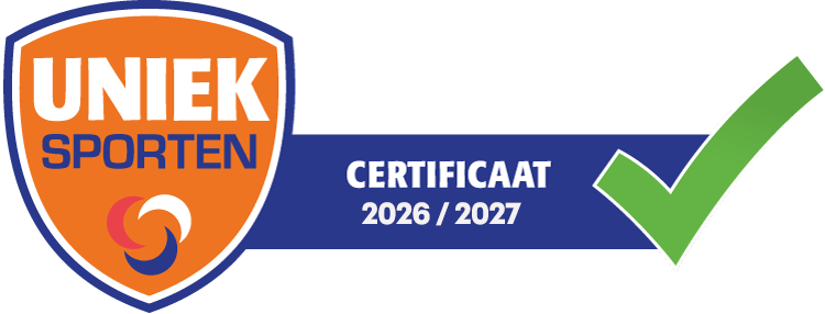 Het Uniek Sporten Certificaat logo, toegekend aan General Fit Bergen op Zoom voor hun toegankelijke en veilige sportomgeving.
